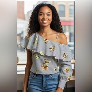 COPY - Lumiere Urban Outfitters Floral Striped Off Shoulder Blouse Spring Summe…